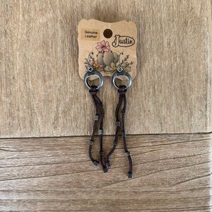 Justin Boots Brown Leather Tassel Hair Ties with Metal Rings
